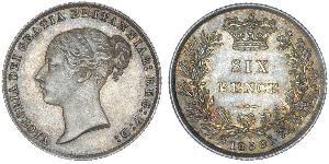 1 Sixpence / 6 Penny Regno Unito di Gran Bretagna e Irlanda (1801-1922) Argento Vittoria (1819 - 1901)