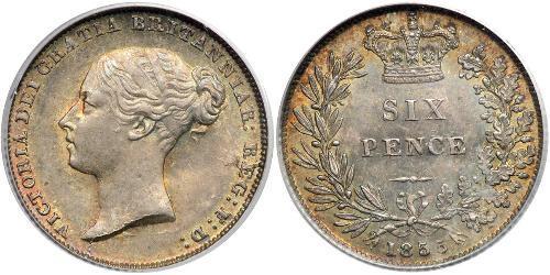 1 Sixpence / 6 Penny Regno Unito di Gran Bretagna e Irlanda (1801-1922) Argento Vittoria (1819 - 1901)