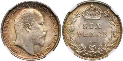 1 Sixpence / 6 Penny Regno Unito di Gran Bretagna e Irlanda (1801-1922) Argento Edoardo VII (1841-1910)