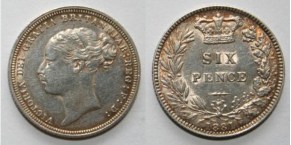 1 Sixpence / 6 Penny Regno Unito di Gran Bretagna e Irlanda (1801-1922) Argento Vittoria (1819 - 1901)