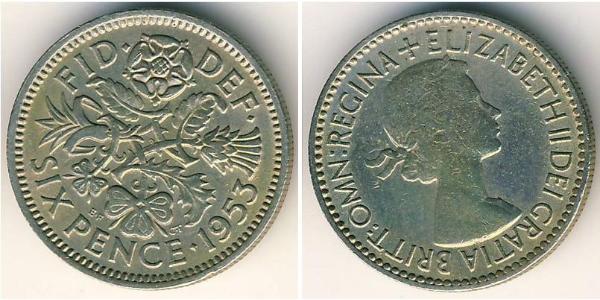 1 Sixpence / 6 Penny Feriind Kiningrik (1922-) Cuivre/Nickel Elizabeth II (1926-2022)