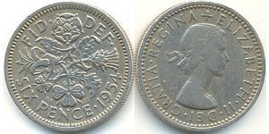 1 Sixpence / 6 Penny Vereinigtes Königreich (1922-) Kupfer/Nickel Elizabeth II (1926-2022)