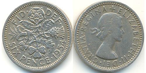 1 Sixpence / 6 Penny Reino Unido (1922-) Níquel/Cobre Isabel II (1926-2022)