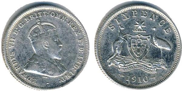 1 Sixpence / 6 Penny Australia (1788 - 1939) Plata Eduardo VII (1841-1910)