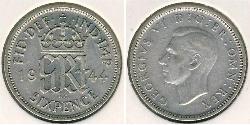 1 Sixpence / 6 Penny Reino Unido (1922-) Plata Jorge VI (1895-1952)