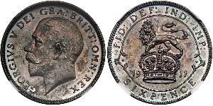 1 Sixpence / 6 Penny Reino Unido de Gran Bretaña e Irlanda (1801-1922) Plata Jorge V (1865-1936)