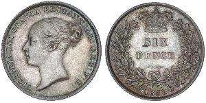 1 Sixpence / 6 Penny Reino Unido de Gran Bretaña e Irlanda (1801-1922) Plata Victoria (1819 - 1901)