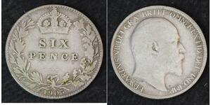 1 Sixpence / 6 Penny Reino Unido de Gran Bretaña e Irlanda (1801-1922) Plata Eduardo VII (1841-1910)