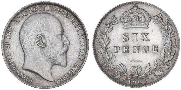 1 Sixpence / 6 Penny Reino Unido de Gran Bretaña e Irlanda (1801-1922) Plata Eduardo VII (1841-1910)