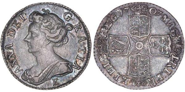 1 Sixpence / 6 Penny Reino de Gran Bretaña (1707-1801) Plata Ana de Gran Bretaña(1665-1714)