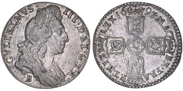 1 Sixpence / 6 Penny Reino de Inglaterra (927-1649,1660-1707) Plata Guillermo III (1650-1702)