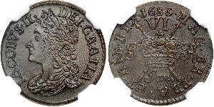 1 Sixpence / 6 Penny Königreich England (927-1649,1660-1707) Silber Jakob II (1633-1701)