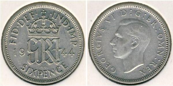 1 Sixpence / 6 Penny Vereinigtes Königreich (1922-) Silber Georg VI (1895-1952)