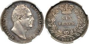 1 Sixpence / 6 Penny Vereinigtes Königreich von Großbritannien und Irland (1801-1922) Silber Wilhelm IV (1765-1837)