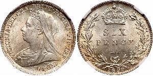 1 Sixpence / 6 Penny Vereinigtes Königreich von Großbritannien und Irland (1801-1922) Silber Victoria (1819 - 1901)