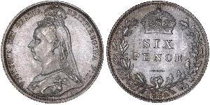 1 Sixpence / 6 Penny Vereinigtes Königreich von Großbritannien und Irland (1801-1922) Silber Victoria (1819 - 1901)