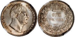 1 Sixpence / 6 Penny Vereinigtes Königreich von Großbritannien und Irland (1801-1922) Silber Wilhelm IV (1765-1837)