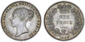 1 Sixpence / 6 Penny Vereinigtes Königreich von Großbritannien und Irland (1801-1922) Silber Victoria (1819 - 1901)