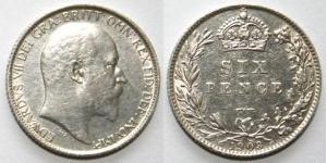 1 Sixpence / 6 Penny Vereinigtes Königreich von Großbritannien und Irland (1801-1922) Silber Eduard VII (1841-1910)