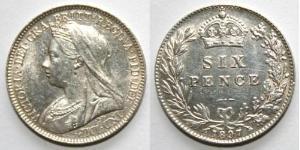 1 Sixpence / 6 Penny Vereinigtes Königreich von Großbritannien und Irland (1801-1922) Silber Victoria (1819 - 1901)