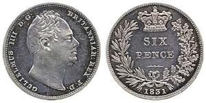 1 Sixpence / 6 Penny Vereinigtes Königreich von Großbritannien und Irland (1801-1922) Silber Wilhelm IV (1765-1837)