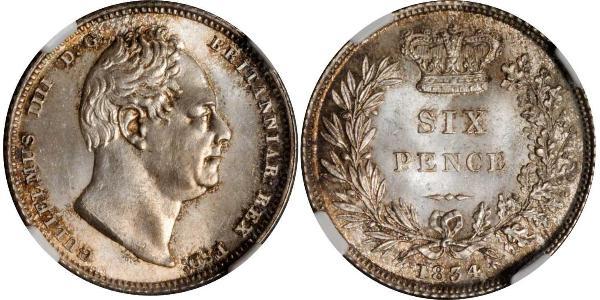 1 Sixpence / 6 Penny Vereinigtes Königreich von Großbritannien und Irland (1801-1922) Silber Wilhelm IV (1765-1837)