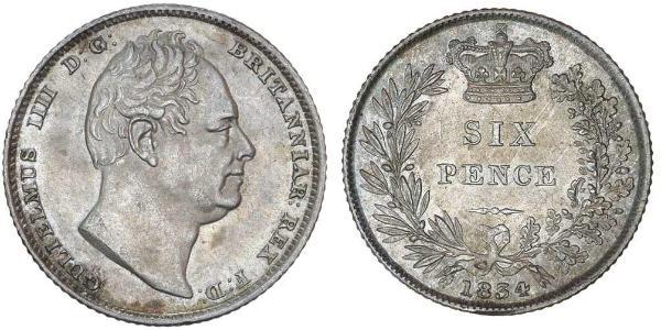 1 Sixpence / 6 Penny Vereinigtes Königreich von Großbritannien und Irland (1801-1922) Silber Wilhelm IV (1765-1837)