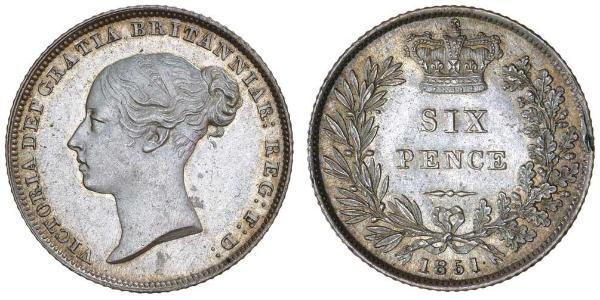1 Sixpence / 6 Penny Vereinigtes Königreich von Großbritannien und Irland (1801-1922) Silber Victoria (1819 - 1901)