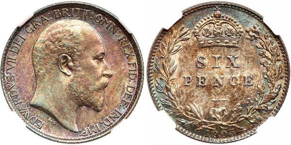 1 Sixpence / 6 Penny Vereinigtes Königreich von Großbritannien und Irland (1801-1922) Silber Eduard VII (1841-1910)