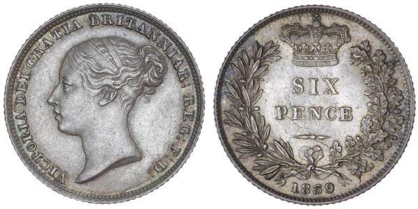 1 Sixpence / 6 Penny Vereinigtes Königreich von Großbritannien und Irland (1801-1922) Silber Victoria (1819 - 1901)