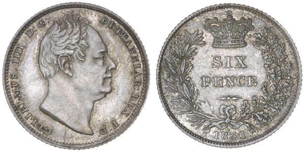 1 Sixpence / 6 Penny Vereinigtes Königreich von Großbritannien und Irland (1801-1922) Silber Wilhelm IV (1765-1837)