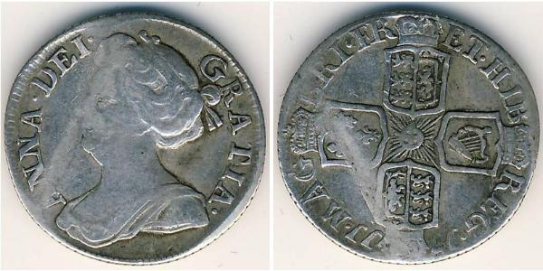 1 Sixpence / 6 Penny Kingdom of Great Britain (1707-1801) Silver Anne, Queen of Great Britain (1665-1714)