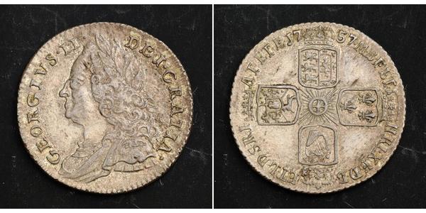 1 Sixpence / 6 Penny 大不列顛王國 (1707 - 1800) 銀 乔治二世 (大不列颠) (1683 - 1760)