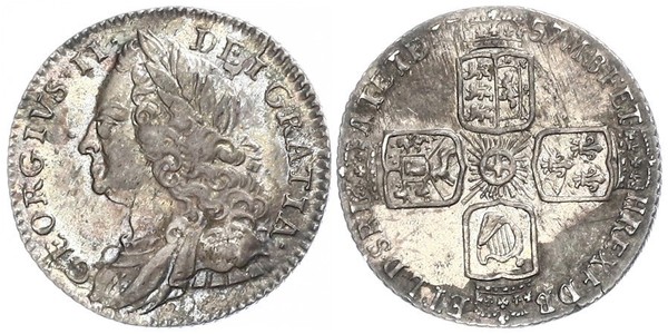 1 Sixpence / 6 Penny 大不列顛王國 (1707 - 1800) 銀 乔治二世 (大不列颠) (1683 - 1760)