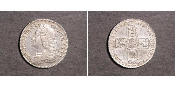 1 Sixpence / 6 Penny 大不列顛王國 (1707 - 1800) 銀 乔治二世 (大不列颠) (1683 - 1760)