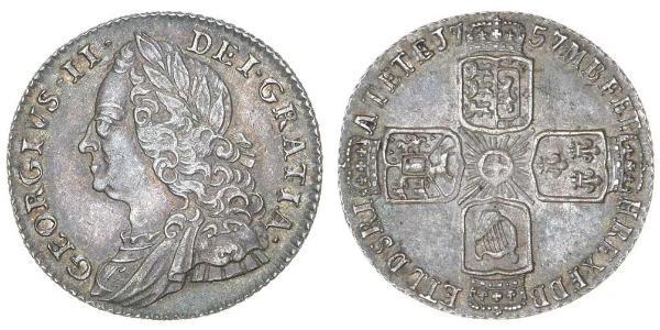 1 Sixpence / 6 Penny 大不列顛王國 (1707 - 1800) 銀 乔治二世 (大不列颠) (1683 - 1760)