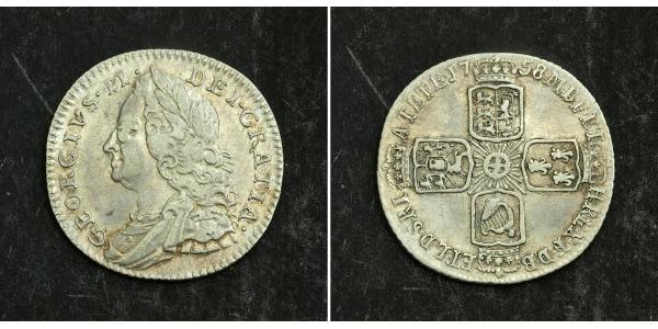 1 Sixpence / 6 Penny 大不列顛王國 (1707 - 1800) 銀 乔治二世 (大不列颠) (1683 - 1760)