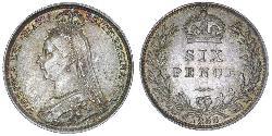 1 Sixpence / 6 Penny 大不列颠及爱尔兰联合王国 (1801 - 1922) 銀 维多利亚 (英国君主)
