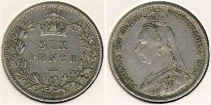 1 Sixpence / 6 Penny 大不列颠及爱尔兰联合王国 (1801 - 1922) 銀 维多利亚 (英国君主)