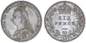1 Sixpence / 6 Penny 大不列颠及爱尔兰联合王国 (1801 - 1922) 銀 维多利亚 (英国君主)