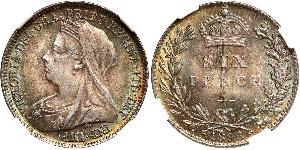 1 Sixpence / 6 Penny 大不列颠及爱尔兰联合王国 (1801 - 1922) 銀 维多利亚 (英国君主)