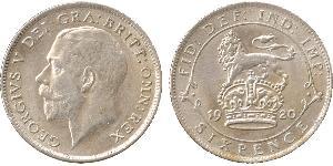 1 Sixpence / 6 Penny 大不列颠及爱尔兰联合王国 (1801 - 1922) 銀 乔治五世  (1865-1936)