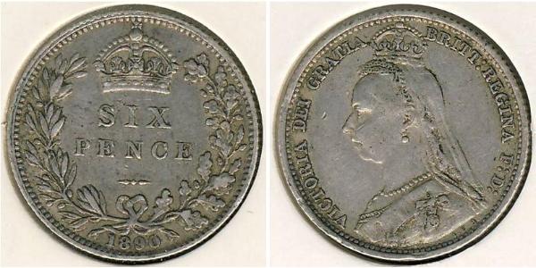 1 Sixpence / 6 Penny 大不列颠及爱尔兰联合王国 (1801 - 1922) 銀 维多利亚 (英国君主)
