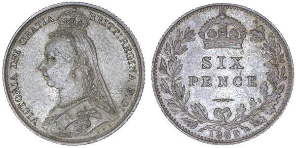 1 Sixpence / 6 Penny 大不列颠及爱尔兰联合王国 (1801 - 1922) 銀 维多利亚 (英国君主)