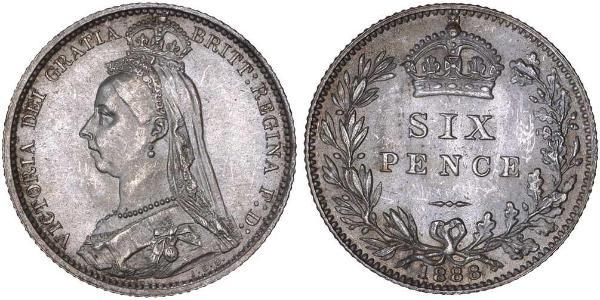 1 Sixpence / 6 Penny 大不列颠及爱尔兰联合王国 (1801 - 1922) 銀 维多利亚 (英国君主)