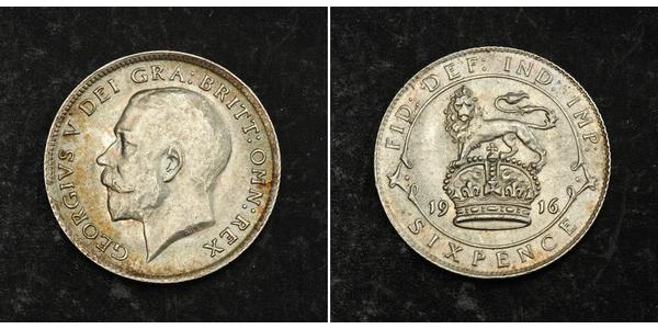 1 Sixpence / 6 Penny 大不列颠及爱尔兰联合王国 (1801 - 1922) 銀 乔治五世  (1865-1936)