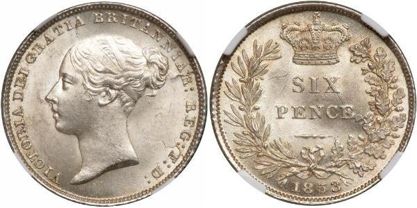 1 Sixpence / 6 Penny 大不列颠及爱尔兰联合王国 (1801 - 1922) 銀 维多利亚 (英国君主)