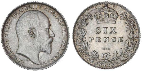 1 Sixpence / 6 Penny 大不列颠及爱尔兰联合王国 (1801 - 1922) 銀 爱德华七世 (1841-1910)