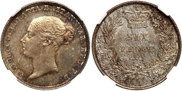 1 Sixpence / 6 Penny 大不列颠及爱尔兰联合王国 (1801 - 1922) 銀 维多利亚 (英国君主)