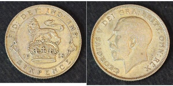 1 Sixpence / 6 Penny 大不列颠及爱尔兰联合王国 (1801 - 1922) 銀 乔治五世  (1865-1936)